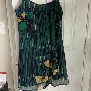 Green and black leaf design dress, size small